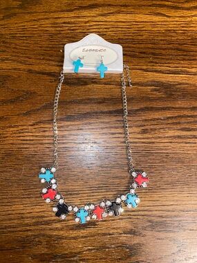 El Dorado Southwest Multicolor Cross Necklace matching Turquoise Earring Set